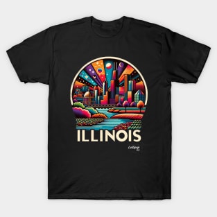 Chicagoland Chroma: Illinois' Rainbow - American Vintage Retro style USA State T-Shirt